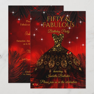 Invitación Fiesta de Cumpleaños Fabulosos 50 Vestido Rojo Neg