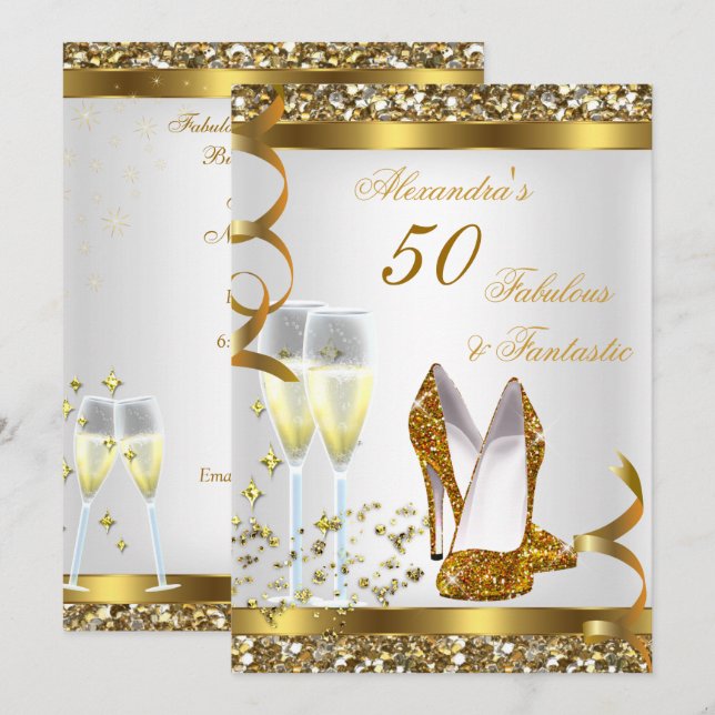 Invitación Fiesta de Cumpleaños Fabulosos 50 Zapatos de Tacón (Anverso / Reverso)