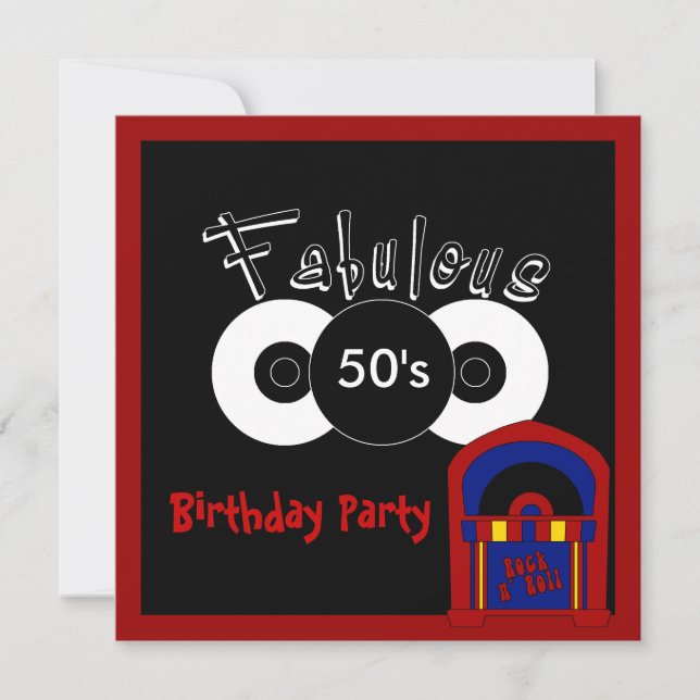 Invitación Fiesta de Cumpleaños Fabulosos 50's (Anverso)