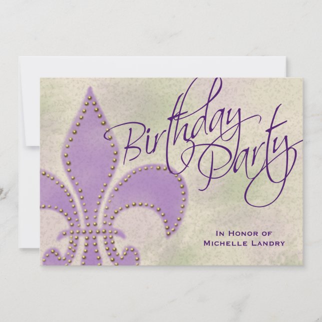 Invitación Fiesta de cumpleaños Fancy Swirl Purple Fleur de L (Anverso)
