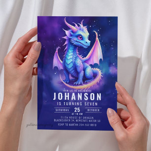Invitación Fiesta de Cumpleaños Fantasía de Dragón Azul Oscur