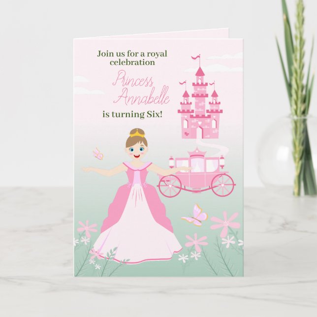 Invitación Fiesta de Cumpleaños Fantasía Princesa Rosa (Anverso)