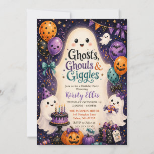 Invitación Fiesta de Cumpleaños Fantasmas, Duendes y Risas