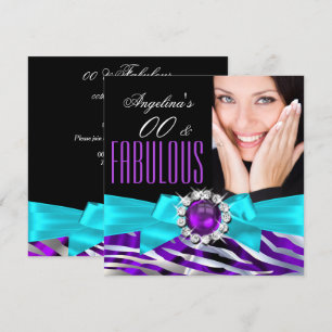 Invitación Fiesta de Cumpleaños Fantástica Cebra Morado Turqu