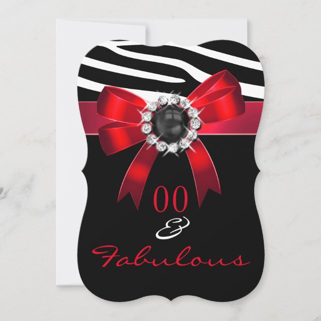 Invitación Fiesta de Cumpleaños Fantástica Cebra Roja Negra y (Anverso)