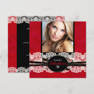 Invitación Fiesta de Cumpleaños Fantástica con Encaje Rojo y 