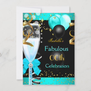 Invitación Fiesta de Cumpleaños Fantástica en Azul Teal y Dor