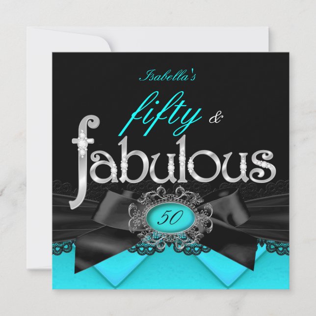 Invitación Fiesta de Cumpleaños Fantástico 50 Azul Turquesa N (Anverso)