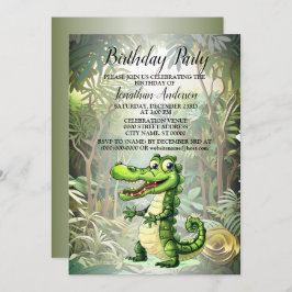 Invitación Fiesta de Cumpleaños Feliz dulce jungla de cocodri