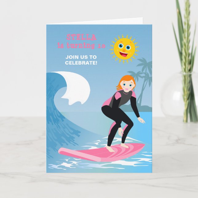 Invitación Fiesta de cumpleaños femenina con olas altas (Anverso)