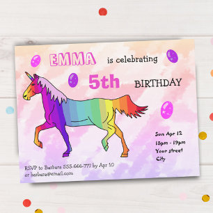 Invitación Fiesta de Cumpleaños Femenina de Unicornio de Arco