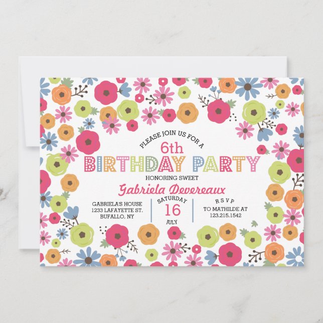 Invitación Fiesta de cumpleaños femenina floral moderna (Anverso)