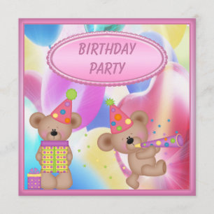Invitación Fiesta de cumpleaños femenina linda de los osos de