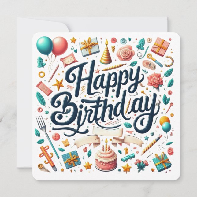 Invitación Fiesta de Cumpleaños Festiva (Anverso)