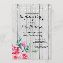 Invitación Fiesta de cumpleaños Fiesta Rustica de Madera Flor