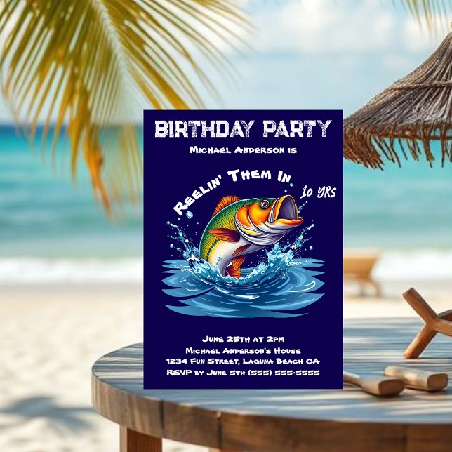 Invitación Fiesta de Cumpleaños-Fish (Birthday party invitation Reelin them in Summer Party Fish out of water)