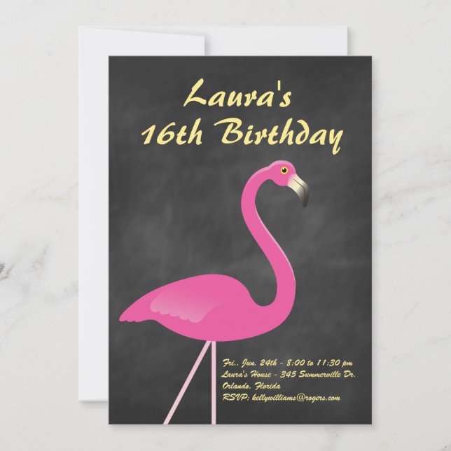 Invitación Fiesta de cumpleaños Flamingo Sweet 16 - pizarra (Anverso)