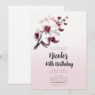 Invitación Fiesta de Cumpleaños Flor de Orquídea Rosa y Blanc