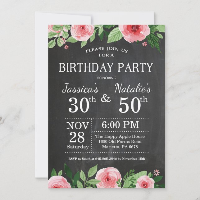 Invitación Fiesta de cumpleaños floral adulta de la junta de (Anverso)