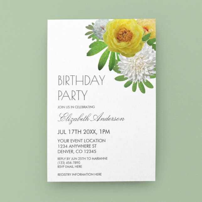 Invitación Fiesta de cumpleaños floral amarilla y blanca (Subido por el creador)