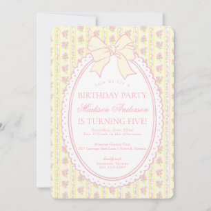 Invitación Fiesta de Cumpleaños Floral Antiguo Amarillo Paste