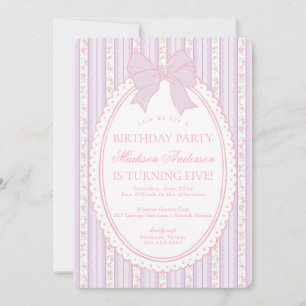 Invitación Fiesta de Cumpleaños Floral Antiguo Morado Pastel 