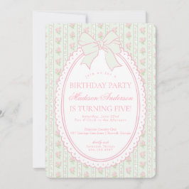 Invitación Fiesta de Cumpleaños Floral Antiguo Verde Pastel E