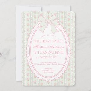 Invitación Fiesta de Cumpleaños Floral Antiguo Verde Pastel E