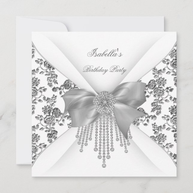 Invitación Fiesta de Cumpleaños Floral Arco de Diamantes Plat (Anverso)