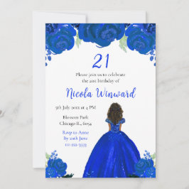 Invitación fiesta de cumpleaños floral azul de Princesa de Pi