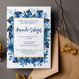Invitación Fiesta de cumpleaños floral azul moderno