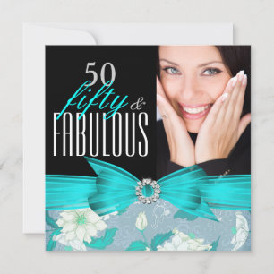 Invitación Fiesta de Cumpleaños Floral Azul Turquesa Fabuloso