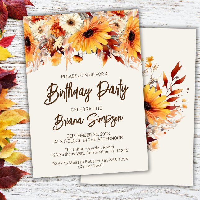 Invitación Fiesta de cumpleaños floral beige de otoño (Subido por el creador)