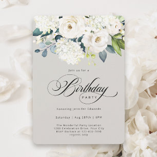Invitación Fiesta de cumpleaños floral blanca femenina