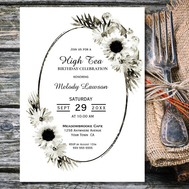 Invitación Fiesta de cumpleaños floral blanca y negra por el  (Subido por el creador)