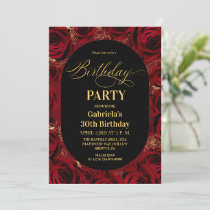 Invitación Fiesta de cumpleaños floral burdeos oscuro
