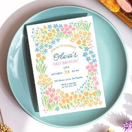 Invitación Fiesta de cumpleaños floral caprichosa para el pri