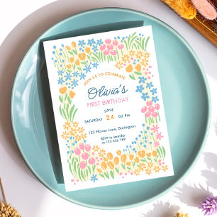 Invitación Fiesta de cumpleaños floral caprichosa para el pri