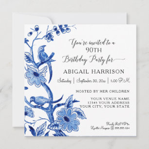 Invitación Fiesta de Cumpleaños Floral Chinoisería Azul China
