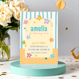 Invitación Fiesta de cumpleaños floral con rayas coloridas pa