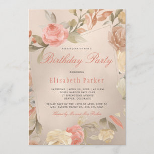 Invitación Fiesta de Cumpleaños Floral Coral Melocotón con Ho
