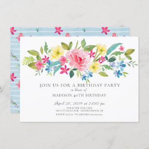 Invitación Fiesta de cumpleaños floral de acuarela alegre