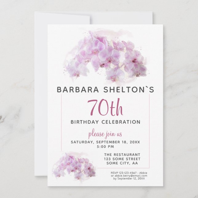 Invitación Fiesta de Cumpleaños Floral de Acuarela de Orquíde (Anverso)