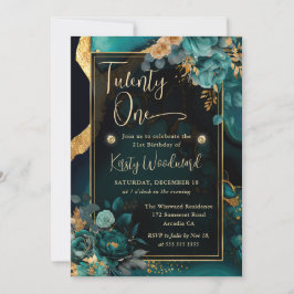 Invitación Fiesta de Cumpleaños Floral de Ágata Turquesa y Do