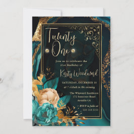 Invitación Fiesta de Cumpleaños Floral de Ágata Turquesa y Do