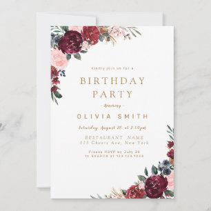 Invitación Fiesta de cumpleaños floral de boho rústico de Bor