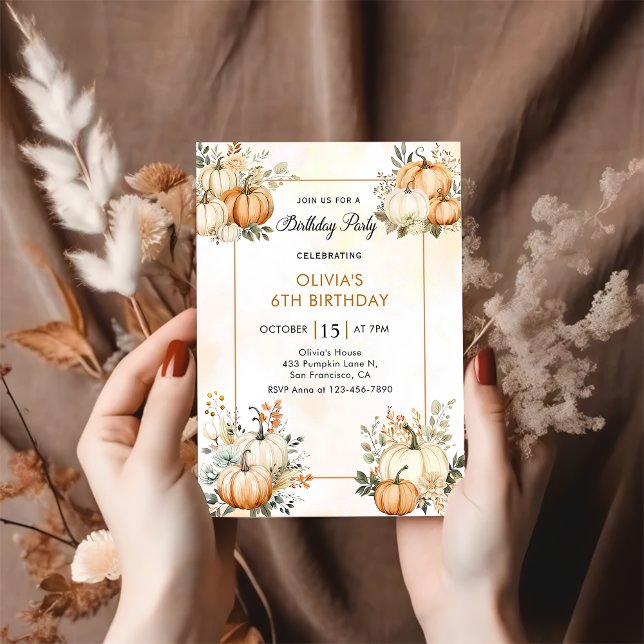 Invitación Fiesta de cumpleaños floral de calabaza de otoño r (Subido por el creador)