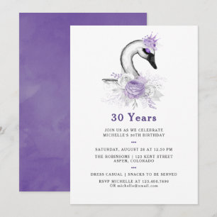 Invitación Fiesta de Cumpleaños Floral de Cisne Acuarela para