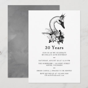 Invitación Fiesta de cumpleaños floral de cisne en acuarela p