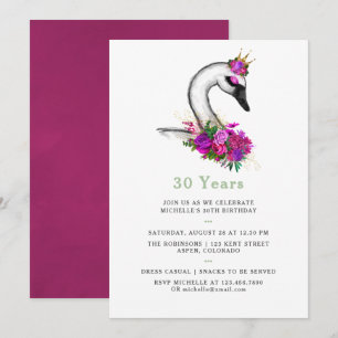 Invitación Fiesta de cumpleaños floral de cisne en acuarela p